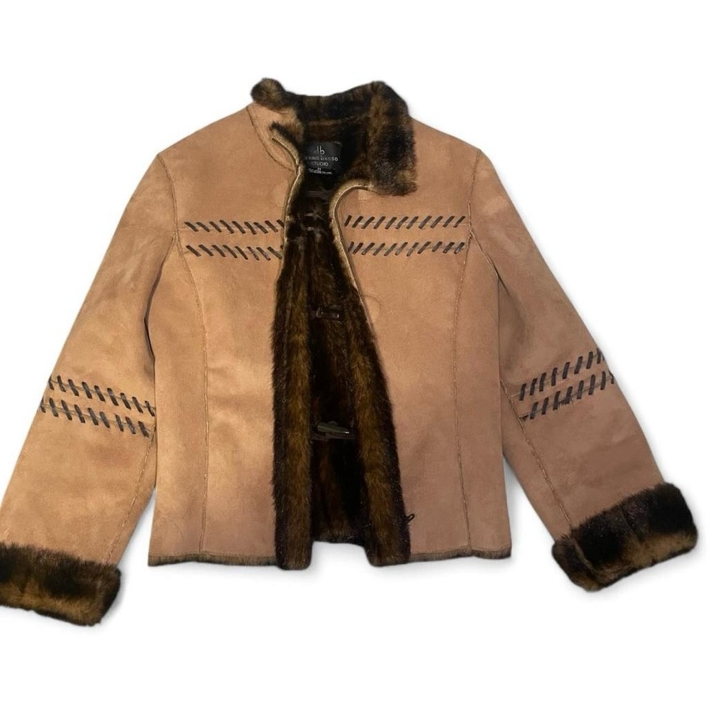 Dennis Basso Tan Jacket with Faux Fur Trim
